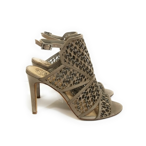 VINCE CAMUTO Taupe Korthina Caged Heels Sandals 8 - Picture 5 of 12